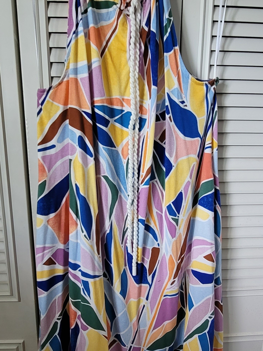 Time and Tru Multicolor Abstract Midi Dress with Rope Tie